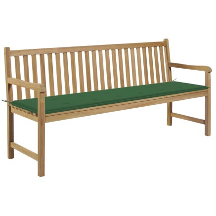 Banc de jardin avec coussin vert 175 cm Bois de teck massif
