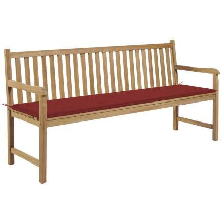 Banc de jardin avec coussin rouge 175 cm Bois de teck massif