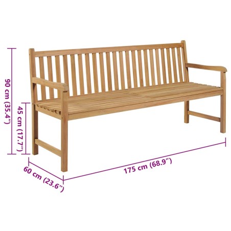 Banc de jardin avec coussin taupe 175 cm Teck massif