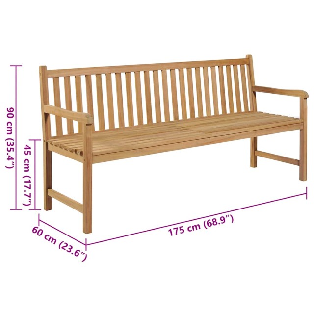 Banc de jardin avec coussin à carreaux gris 175 cm Teck massif