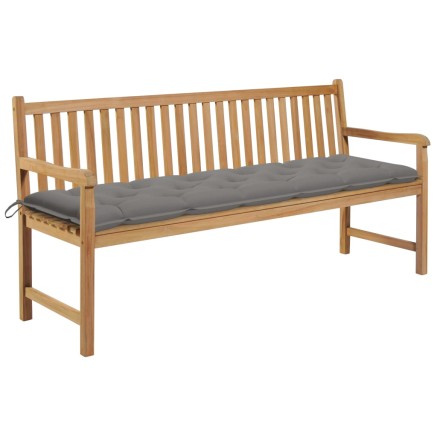 Banc de jardin avec coussin gris 175 cm Bois de teck massif