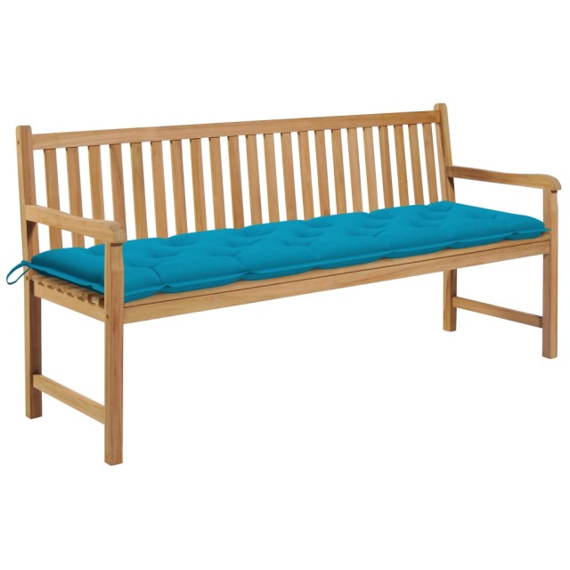 Banc de jardin avec coussin bleu clair 175 cm Teck massif