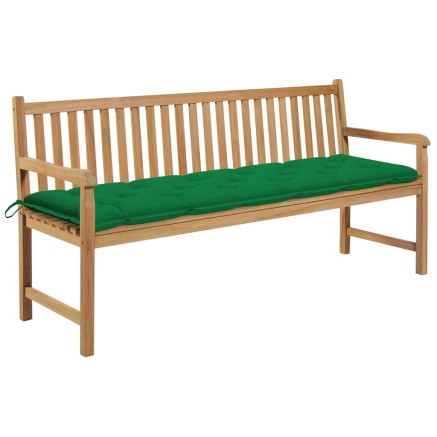 Banc de jardin avec coussin vert 175 cm Bois de teck massif