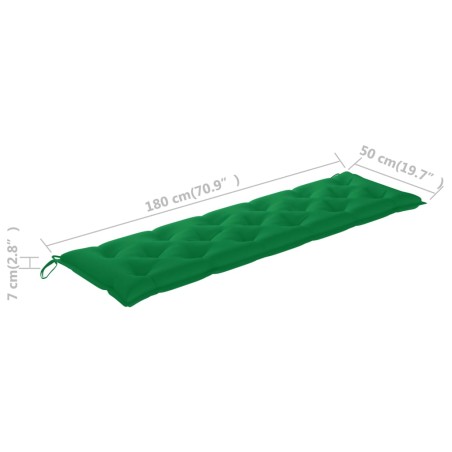 Banc de jardin avec coussin vert 175 cm Bois de teck massif
