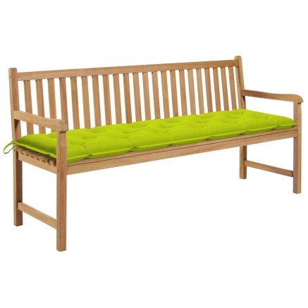 Banc de jardin avec coussin vert vif 175 cm Bois de teck massif