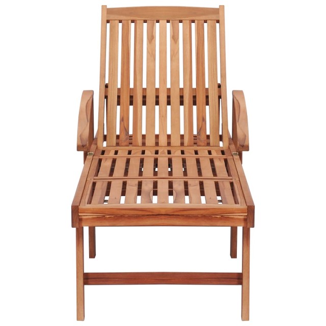 Chaise longue avec coussin gris Bois de teck solide