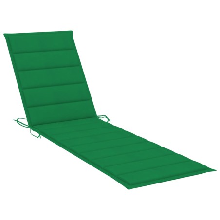 Chaise longue avec coussin vert Bois de teck solide