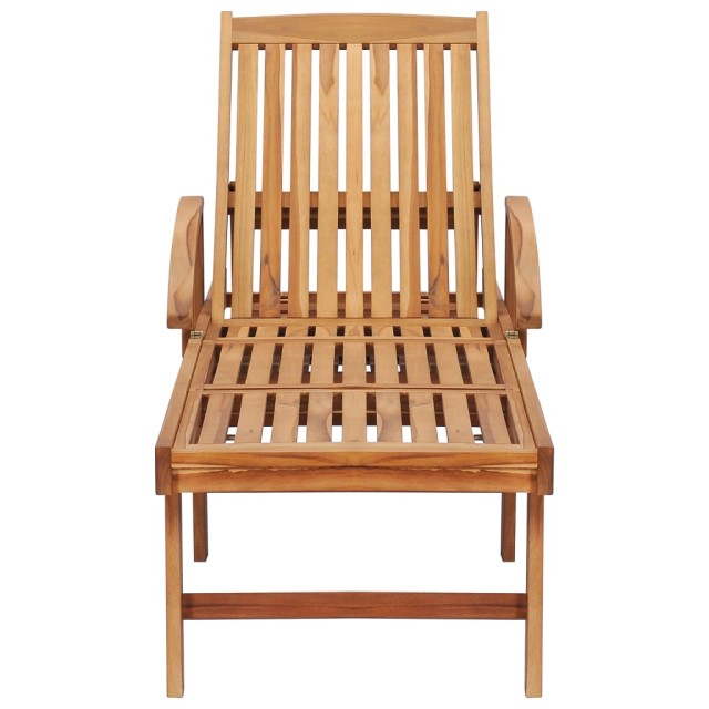 Chaise longue avec table et coussin Bois de teck solide