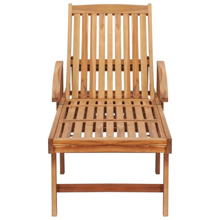 Chaise longue avec table et coussin Bois de teck solide