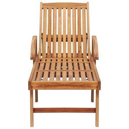 Chaise longue avec table et coussin Bois de teck solide