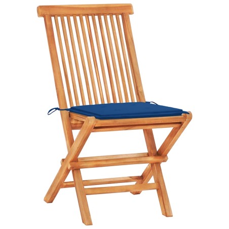 Ensemble de bistro 3 pcs avec coussins bleu royal Bois de teck
