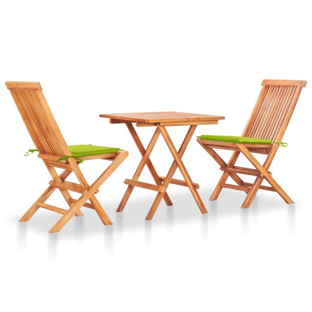 Ensemble de bistro 3 pcs avec coussins vert vif Bois de teck