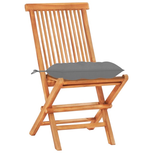 Ensemble de bistro 3 pcs avec coussins gris Bois de teck massif