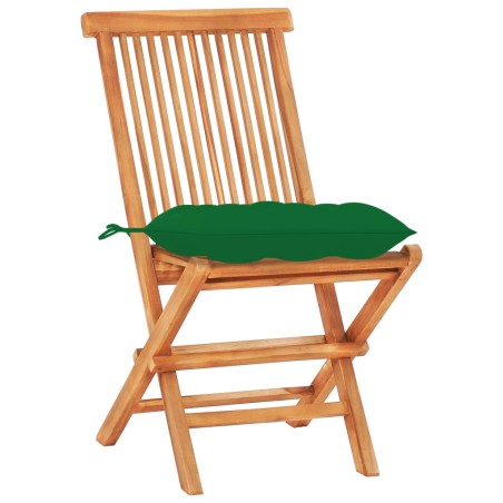 Ensemble de bistro 3 pcs avec coussins vert Bois de teck massif