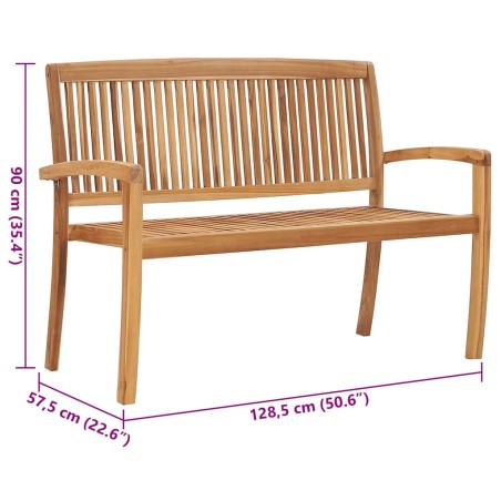 Banc de jardin empilable et coussin 128,5cm Bois de teck massif