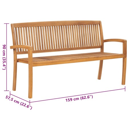 Banc de jardin empilable et coussin 159 cm Bois de teck massif