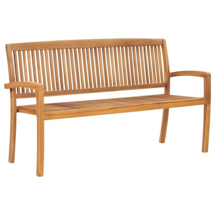 Banc de jardin empilable et coussin 159 cm Bois de teck massif 2