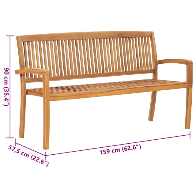 Banc de jardin empilable et coussin 159 cm Bois de teck massif