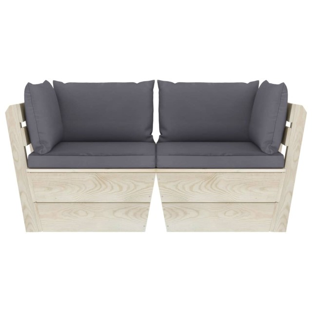 Canapé palette à 2 places de jardin avec coussins Bois d'épicéa
