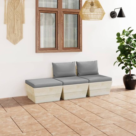 Salon de jardin palette 3 pcs avec coussins bois d'épicéa