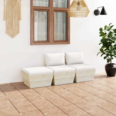 Salon de jardin palette 3 pcs avec coussins bois d'épicéa
