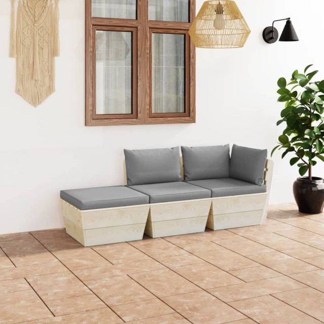 Salon de jardin palette 3 pcs avec coussins bois d'épicéa