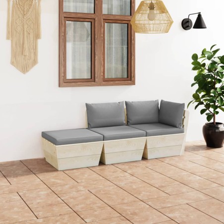 Salon de jardin palette 3 pcs avec coussins bois d'épicéa