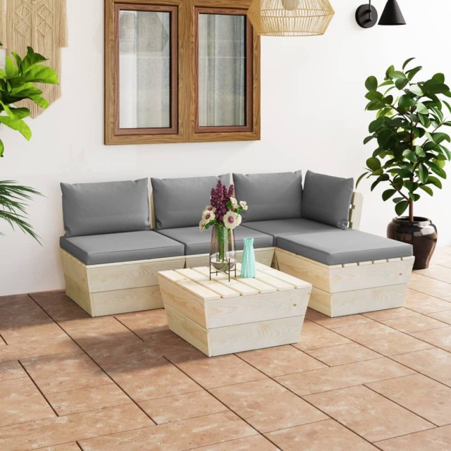 Salon de jardin palette 5 pcs avec coussins bois d'épicéa