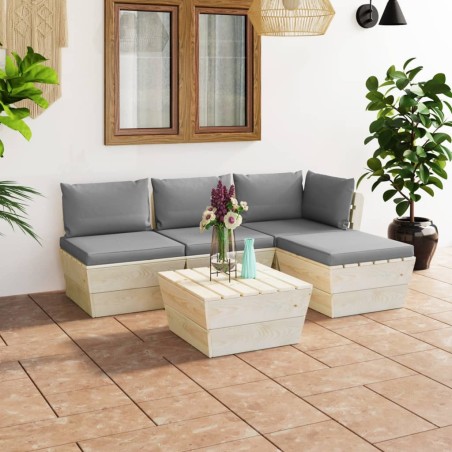 Salon de jardin palette 5 pcs avec coussins bois d'épicéa