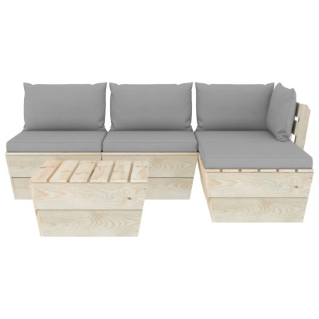 Salon de jardin palette 5 pcs avec coussins bois d'épicéa
