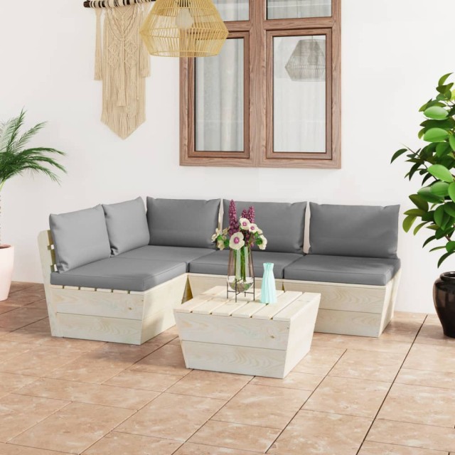 Salon de jardin palette 5 pcs avec coussins bois d'épicéa