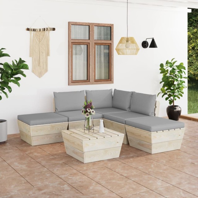 Salon de jardin palette 6 pcs avec coussins bois d'épicéa