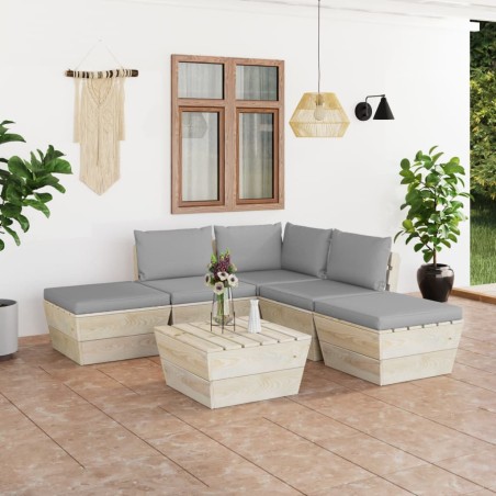 Salon de jardin palette 6 pcs avec coussins bois d'épicéa