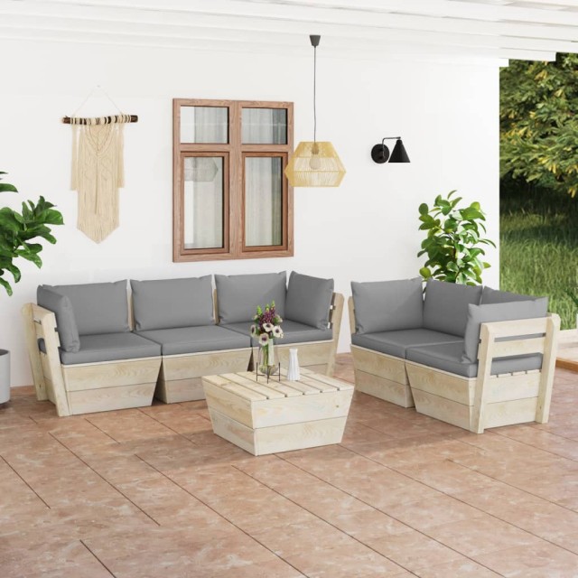 Salon de jardin palette 6 pcs avec coussins bois d'épicéa