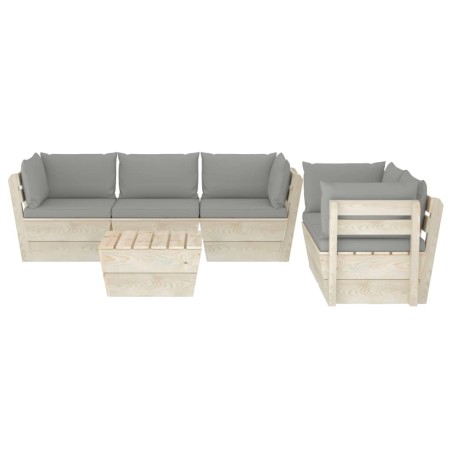 Salon de jardin palette 6 pcs avec coussins bois d'épicéa