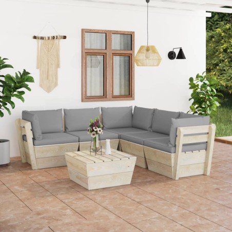 Salon de jardin palette 6 pcs avec coussins bois d'épicéa