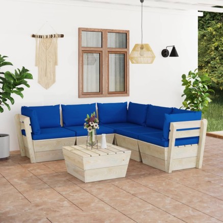 Salon de jardin palette 6 pcs avec coussins bois d'épicéa