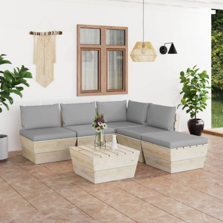 Salon de jardin palette 6 pcs avec coussins bois d'épicéa