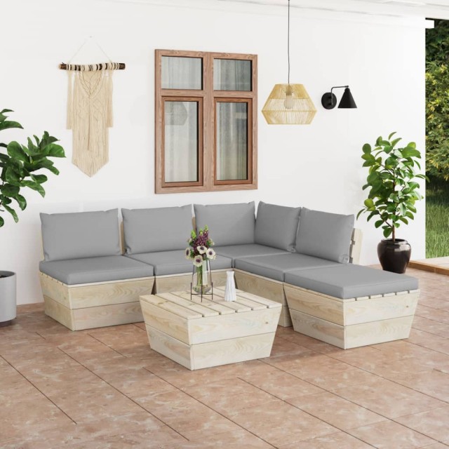 Salon de jardin palette 6 pcs avec coussins bois d'épicéa