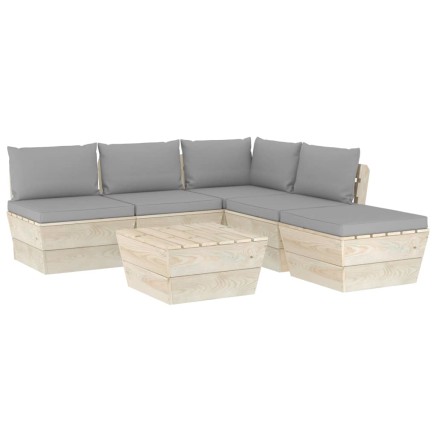 Salon de jardin palette 6 pcs avec coussins bois d'épicéa 2