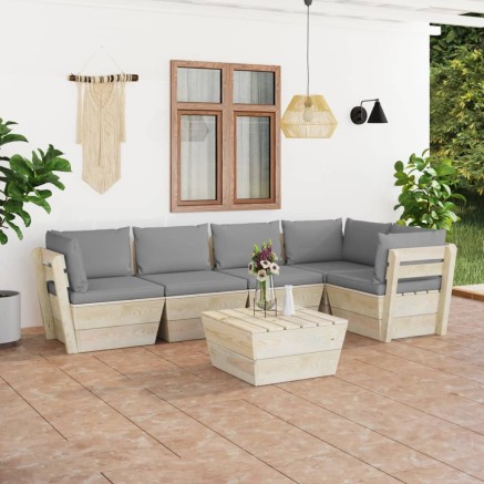 Salon de jardin palette 6 pcs avec coussins bois d'épicéa