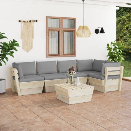 Salon de jardin palette 6 pcs avec coussins bois d'épicéa