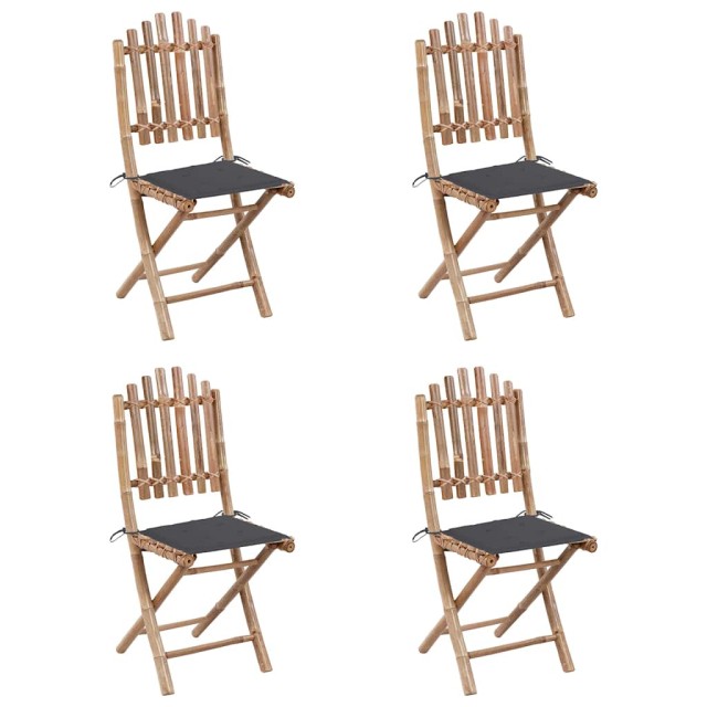 Mobilier à dîner d'extérieur pliable 5 pcs avec coussins bambou
