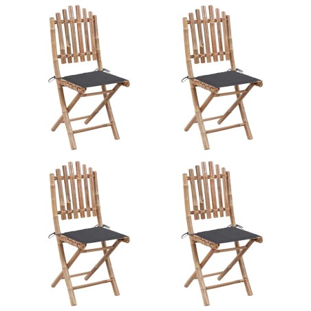 Mobilier à dîner d'extérieur pliable 5 pcs avec coussins bambou
