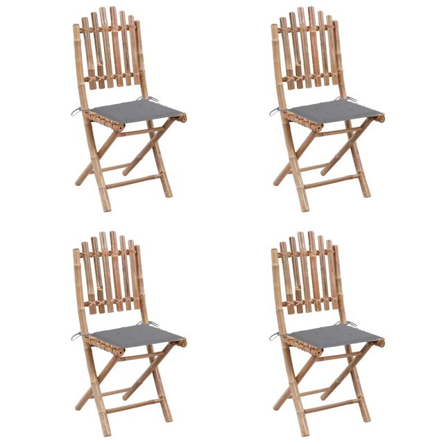 Mobilier à dîner d'extérieur pliable 5 pcs avec coussins bambou