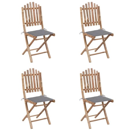 Mobilier à dîner d'extérieur pliable 5 pcs avec coussins bambou