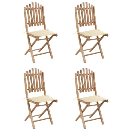 Mobilier à dîner d'extérieur pliable 5 pcs avec coussins bambou 2