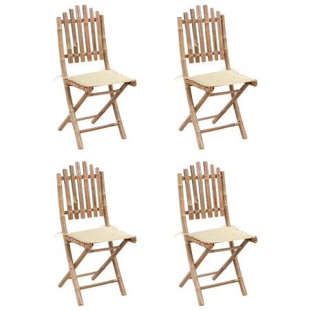 Mobilier à dîner d'extérieur pliable 5 pcs avec coussins bambou