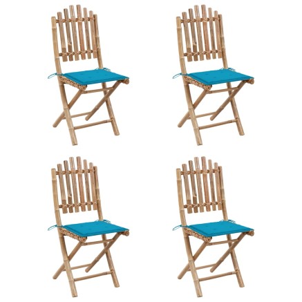 Mobilier à dîner d'extérieur pliable 5 pcs avec coussins bambou 2