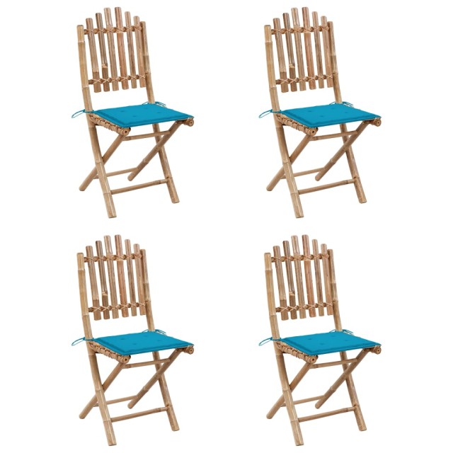 Mobilier à dîner d'extérieur pliable 5 pcs avec coussins bambou